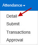 An image showing attendance drop down menu