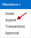 An image showing the attendance drop down menu