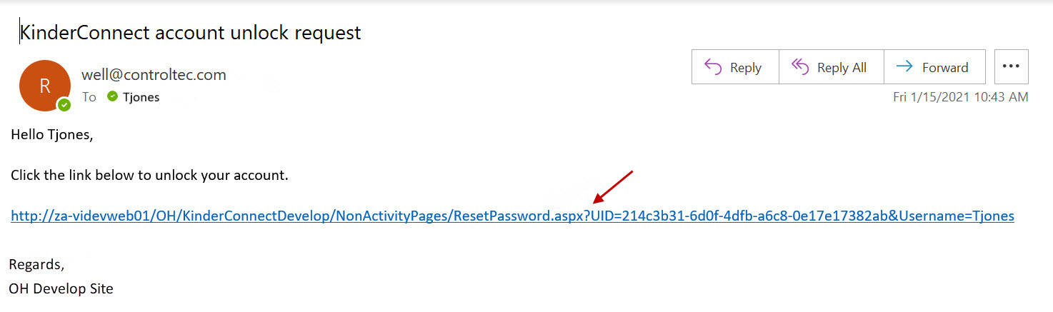 An image showing an email with a link for resetting a password.