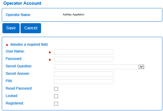 An image showing the operator account page