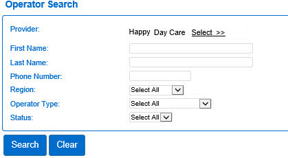 An image of the operator search page