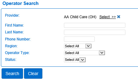 An image of the operator search page