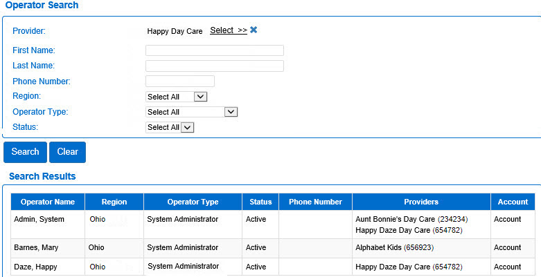 An image showing the results of searching for an operator