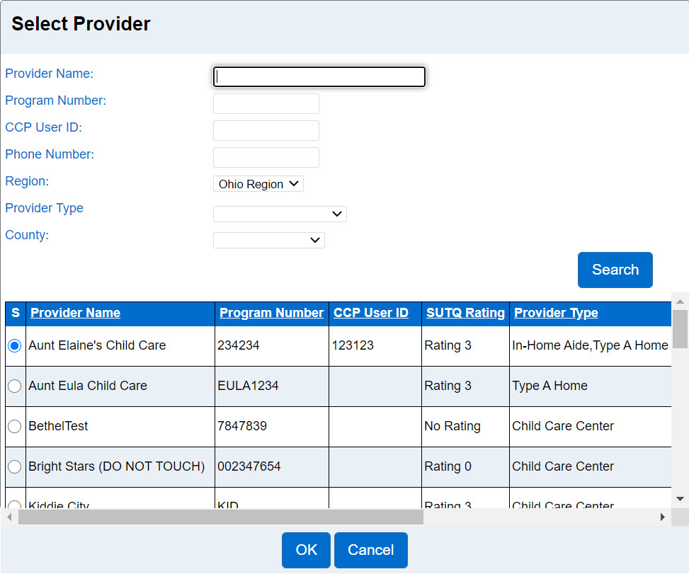 An image showing how to select a provider