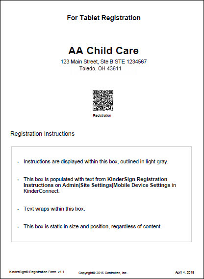 An image showing the KinderSign tablet registration form