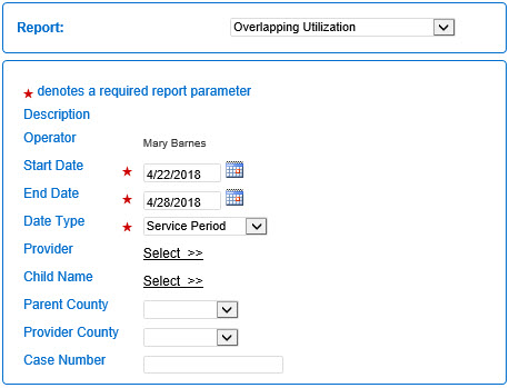 An image showing the overlapping utilization report search parameters