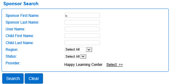 An image showing the sponsor search page