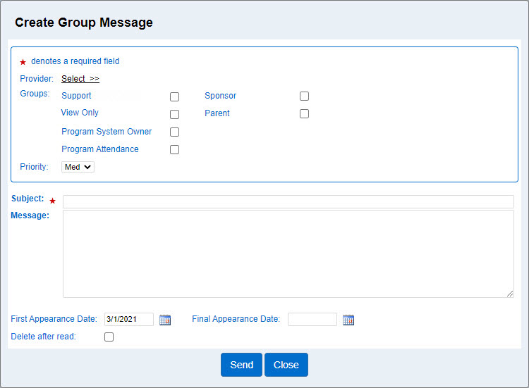 An image showing the create a group message page