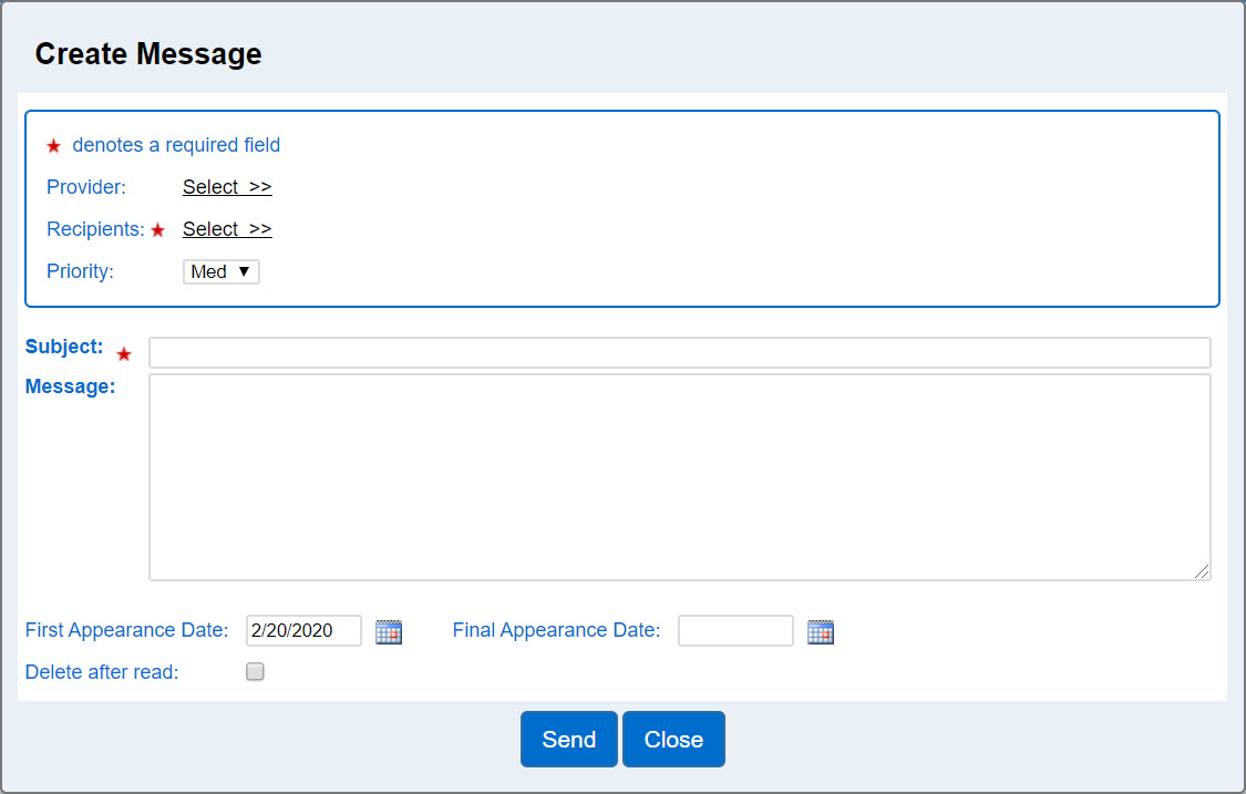 An image showing the create message page