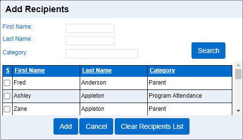 An image showing the Add Recipients fields available when creating a message